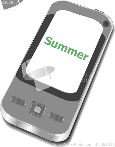 Image of summer word on smart phone screen, holiday concept