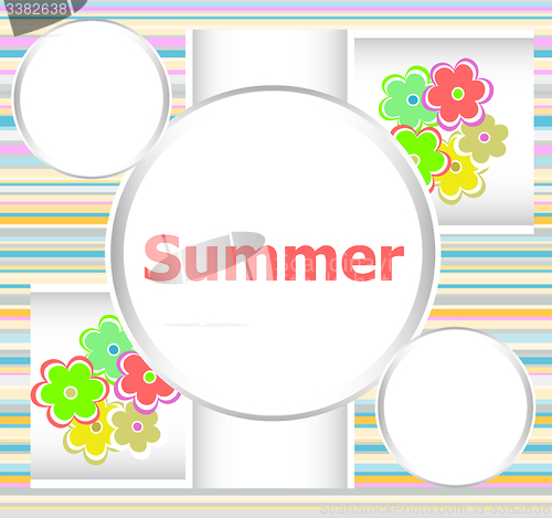 Image of Beautiful summer floral invitation card. summer holiday, flowers and abstract lines set