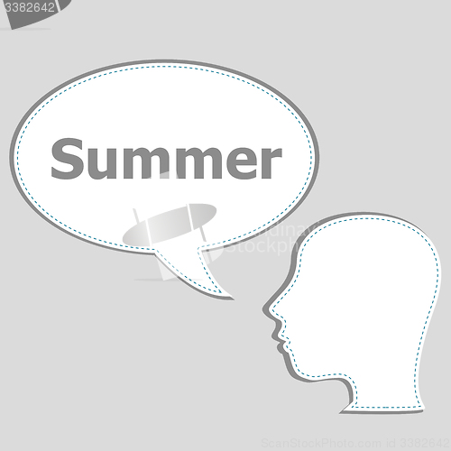 Image of people think about summer, man and speech bubbles 