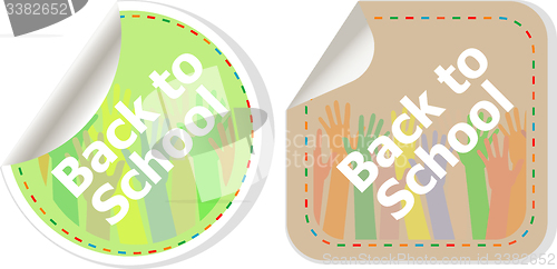 Image of Back to school text on label tag stickers set isolated on white