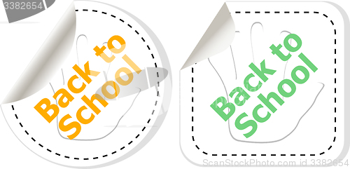 Image of Back to school text on label tag stickers set isolated on white