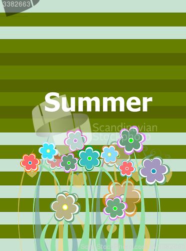 Image of Beautiful summer floral invitation card. summer holiday, flowers and abstract lines set