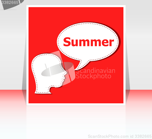 Image of Speech Bubble with man head silhouette, summer word on it