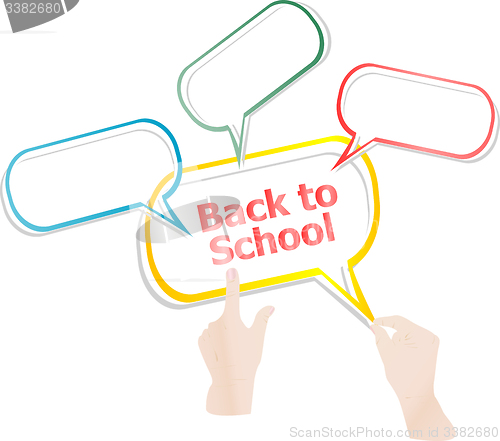 Image of back to school. Design elements, hands and speech bubbles isolated on white, education concept