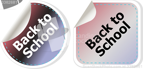 Image of Back to school text on label tag stickers set isolated on white, education concept