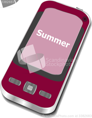 Image of summer word on smart phone screen, holiday concept