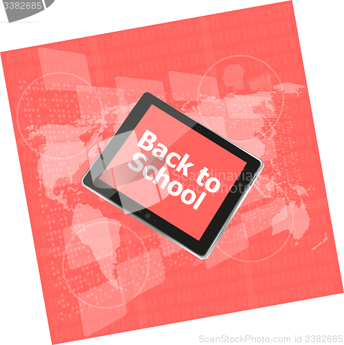 Image of Tablet PC set with back to school word on it, education concept