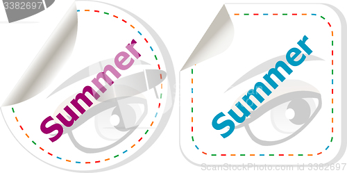 Image of Word summer concept on button. Banner, web button or message for online web site, presentation or application