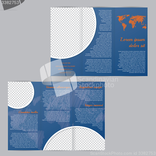 Image of Flyer brochure template design with world map and photo containe