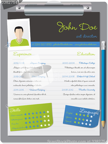 Image of Cool  cv resume with clipboard and pencil