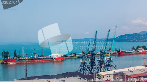 Image of Industrial ship in Batumi port at dusk. Georgia