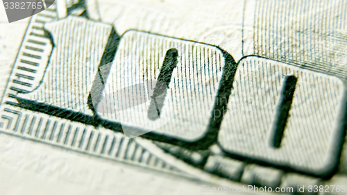 Image of Macro close up of the US 100 dollar bill