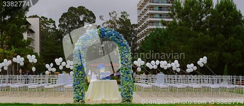 Image of beach wedding arch