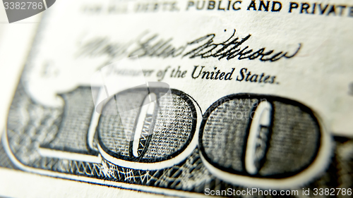 Image of Macro close up of the US 100 dollar bill