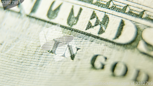 Image of Macro close up of the US 100 dollar bill