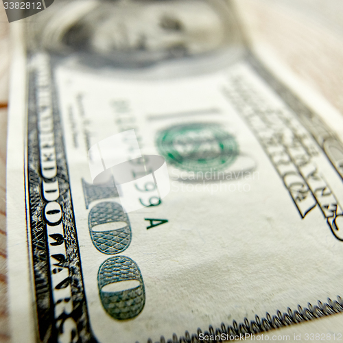 Image of Macro close up of the US 100 dollar bill