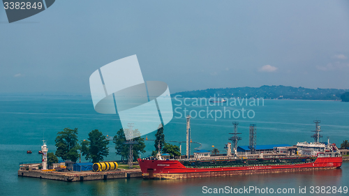 Image of Industrial ship in Batumi port at dusk. Georgia
