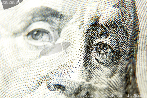 Image of Macro close up of the US 100 dollar bill