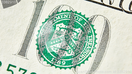 Image of Macro close up of the US 100 dollar bill