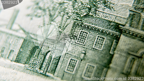 Image of Macro close up of the US 100 dollar bill