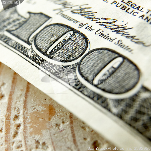 Image of Macro close up of the US 100 dollar bill