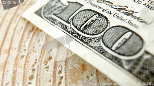 Image of Macro close up of the US 100 dollar bill