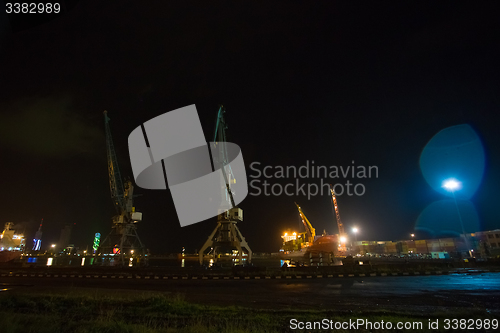 Image of Industrial ship in Batumi port at dusk. Georgia