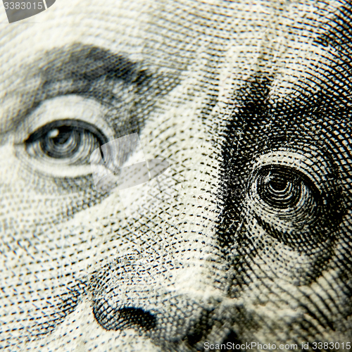 Image of Macro close up of the US 100 dollar bill