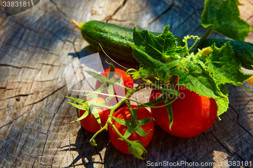 Image of The concept of healthy eating with organic cucumber and tomatoes