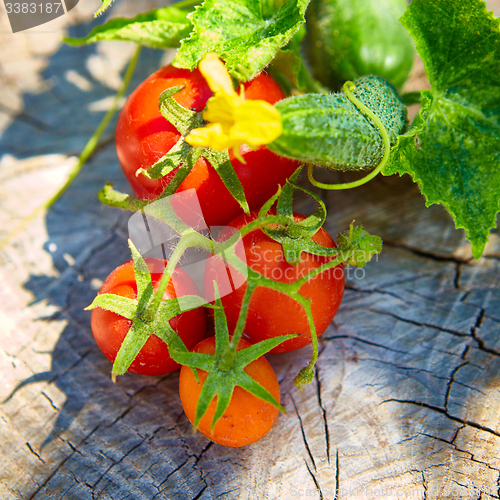 Image of The concept of healthy eating with organic cucumber and tomatoes