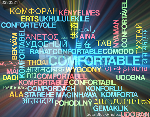 Image of Comfortable multilanguage wordcloud background concept glowing