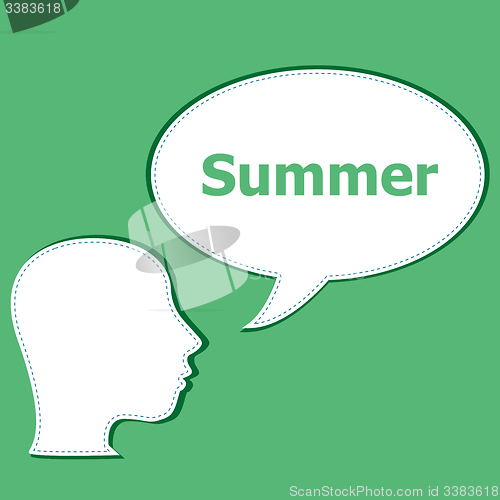 Image of Speech Bubble with man head silhouette, summer word on it