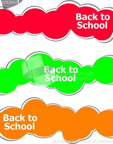 Image of Back to school words on stickers set isolated on white, education concept