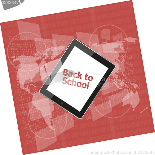 Image of Tablet PC set with back to school word on it, education concept