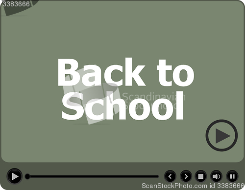 Image of Back to school words on media player isolated on white, education concept
