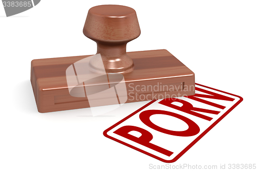 Image of Wooden stamp porn with red text