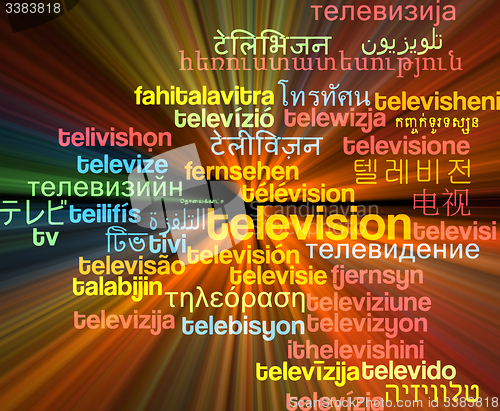 Image of Television multilanguage wordcloud background concept glowing