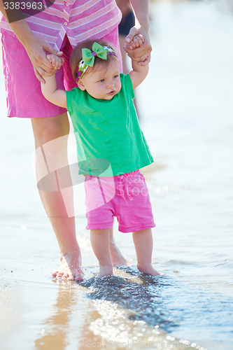 Image of mom and baby on beach  have fun