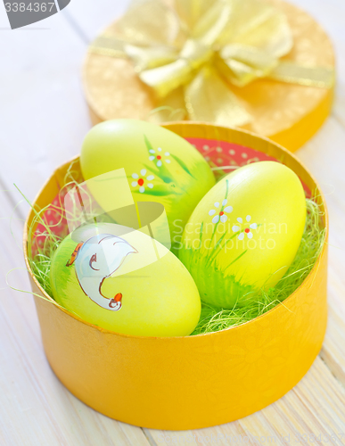 Image of easter eggs in yellow box