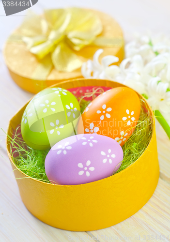 Image of easter eggs in yellow box