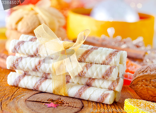 Image of wafer and christmas decoration