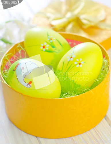 Image of easter eggs in yellow box