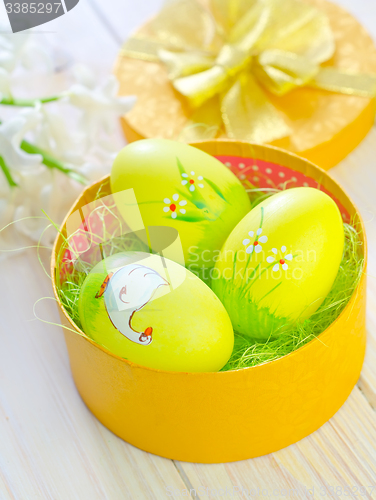 Image of easter eggs in yellow box