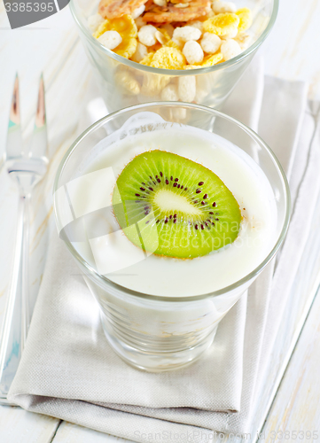 Image of fresh yogurt and muesli in a glass