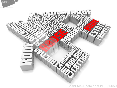 Image of 3d group of red white words shaping a house
