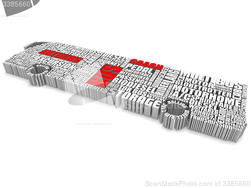 Image of 3d group of words shaping a passenger bus