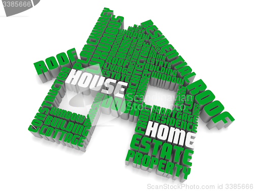 Image of 3d group of  green white words shaping a house