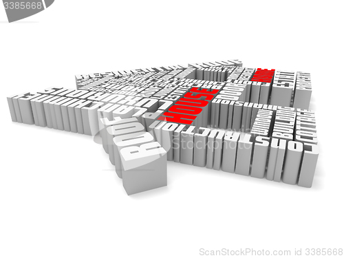 Image of 3d group of red white words shaping a house