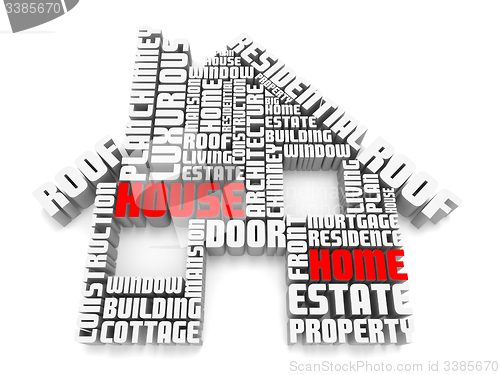 Image of 3d group of red white words shaping a house