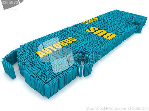 Image of 3d group of blue orange words shaping a passenger bus